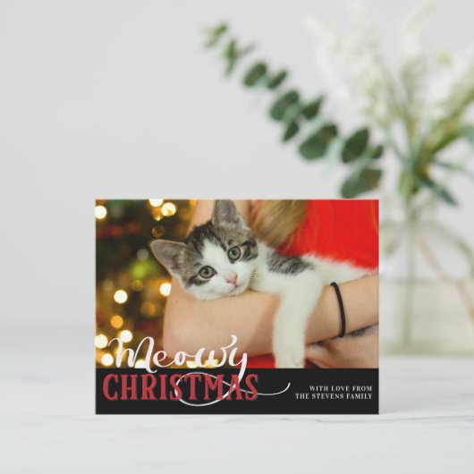 Meowy Christmas Cute Cat Voeg uw aangepaste foto t Feestdagenkaart (Staand voorkant)