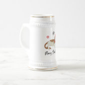 Meowy Christmas Cute Cat with Fairy Lights Greetin Bierpul (Voorkant links)