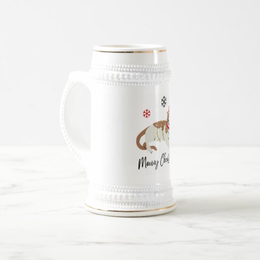 Meowy Christmas Cute Cat with Fairy Lights Greetin Bierpul (Voorkant links)