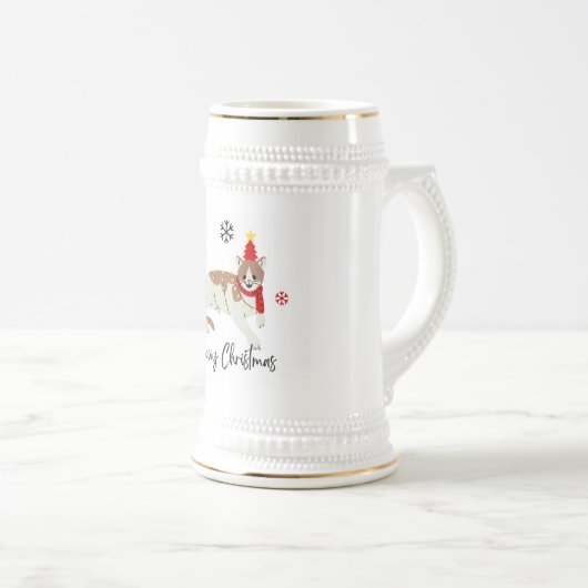 Meowy Christmas Cute Cat with Fairy Lights Greetin Bierpul (Voorkant rechts)