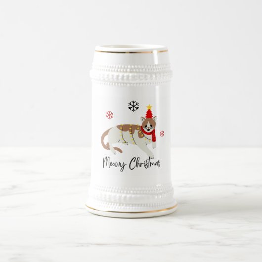 Meowy Christmas Cute Cat with Fairy Lights Greetin Bierpul (Center)