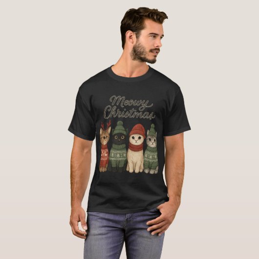 Meowy Christmas Cute Cats T-Shirt | Cozy Holiday (Voorkant volledig)