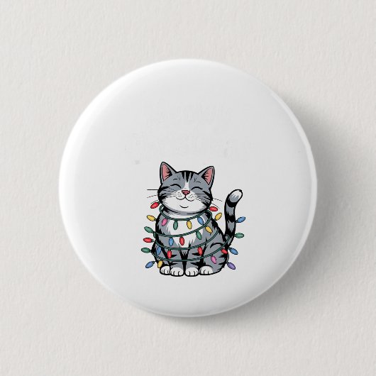 Meowy Christmas Cute Gray Tabby Cat Holiday Lights Ronde Button 5,7 Cm (Voorkant)