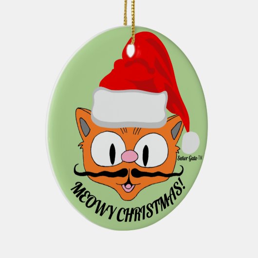"MEOWY CHRISTMAS" Cute Mustache Cat Festive Keramisch Ornament (Rechts)
