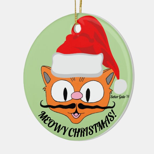 "MEOWY CHRISTMAS" Cute Mustache Cat Festive Keramisch Ornament (Links)