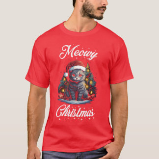 Meowy Christmas Een katachtige cadeau voor Kerstmi T-shirt