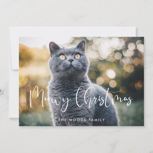 Meowy Christmas Elegant Kalligrafie Kattenfoto Feestdagenkaart