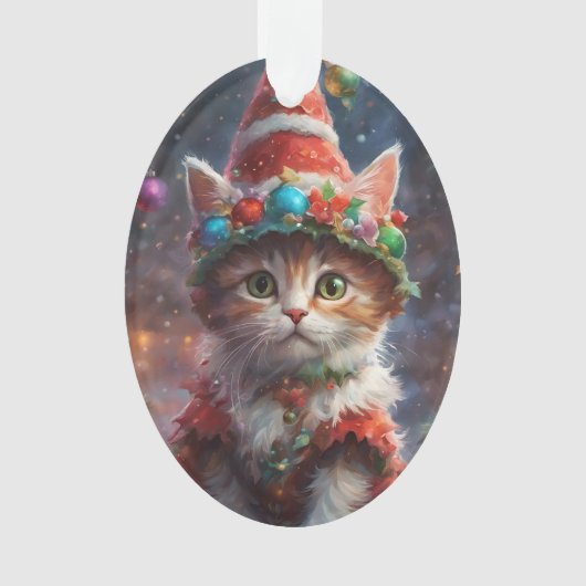 Meowy Christmas Elf Kitten Ornament (voorkant)
