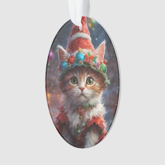 Meowy Christmas Elf Kitten Ornament (voorkant)