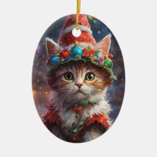 Meowy Christmas Elf Kitten Ornament (Voorkant)