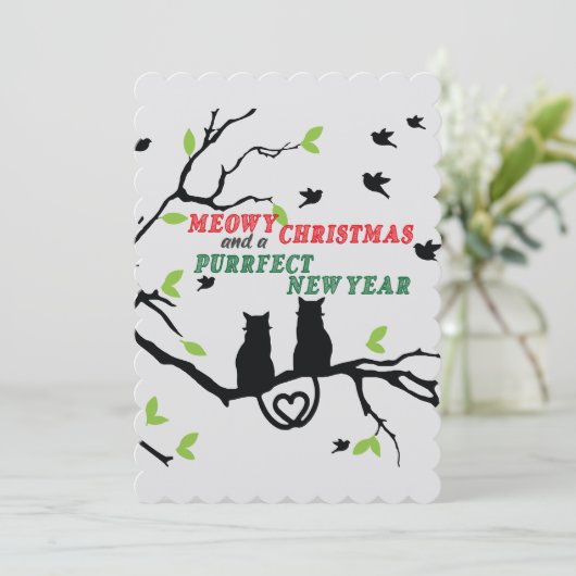 "Meowy Christmas en een perfect nieuwjaar" Feestdagenkaart (Staand voorkant)