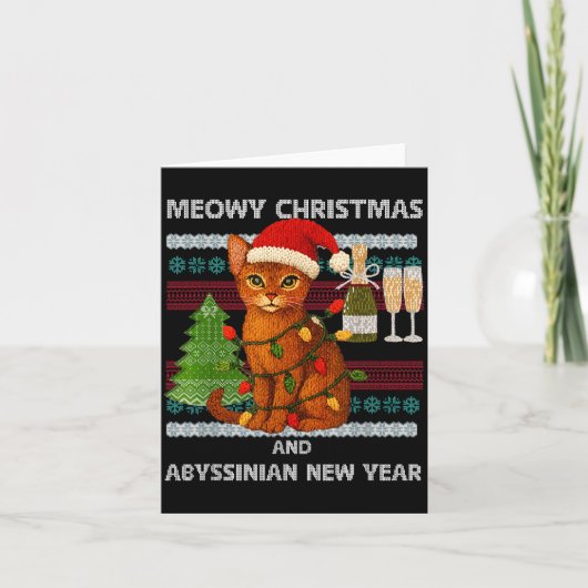 Meowy Christmas Funny Abyssinian Cat Santa Hat Ugl Kaart (Voorkant)