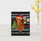 Meowy Christmas Funny Abyssinian Cat Santa Hat Ugl Kaart (Gele Bloem)