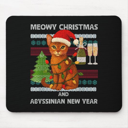 Meowy Christmas Funny Abyssinian Cat Santa Hat Ugl Muismat (Voorkant)