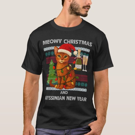 Meowy Christmas Funny Abyssinian Cat Santa Hat Ugl T-shirt (Voorkant)
