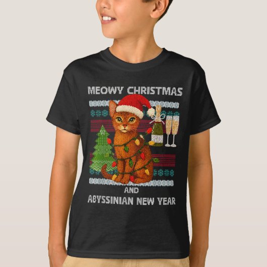 Meowy Christmas Funny Abyssinian Cat Santa Hat Ugl T-shirt (Voorkant)