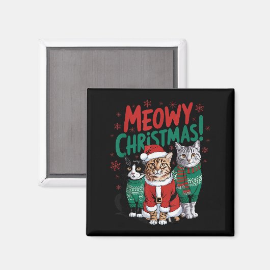 Meowy Christmas Funny Cat Christmas Holiday Xmas S Magneet (Voorkant / Achterkant)