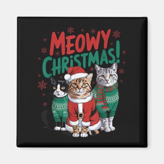 Meowy Christmas Funny Cat Christmas Holiday Xmas S Magneet (Voorkant)