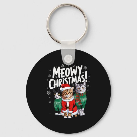 Meowy Christmas Funny Cat Christmas Holiday Xmas S Sleutelhanger (Voorkant)