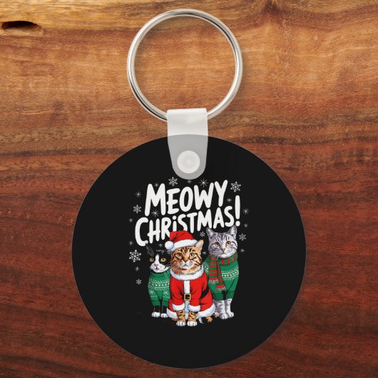 Meowy Christmas Funny Cat Christmas Holiday Xmas S Sleutelhanger (Voorkant)