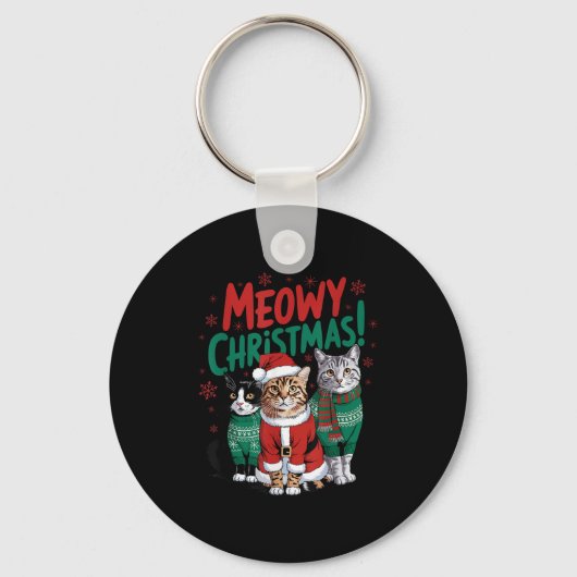 Meowy Christmas Funny Cat Christmas Holiday Xmas S Sleutelhanger (Voorkant)