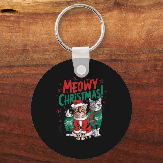 Meowy Christmas Funny Cat Christmas Holiday Xmas S Sleutelhanger (Voorkant)