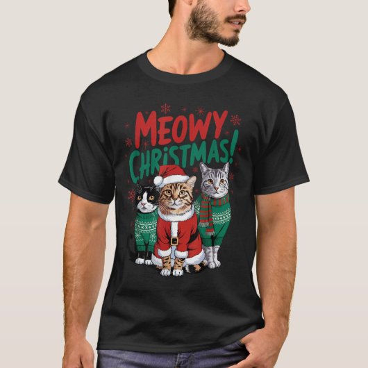 Meowy Christmas Funny Cat Christmas Holiday Xmas S T-shirt (Voorkant)