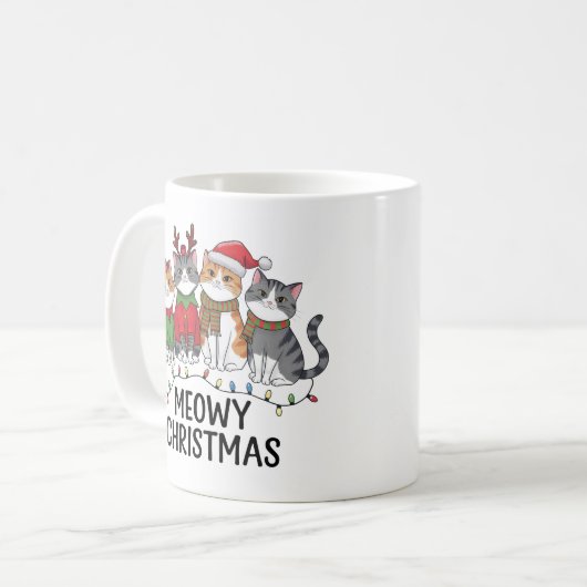 Meowy Christmas Funny Cat Holiday Mug for Cat Love Koffiemok (Voorkant links)