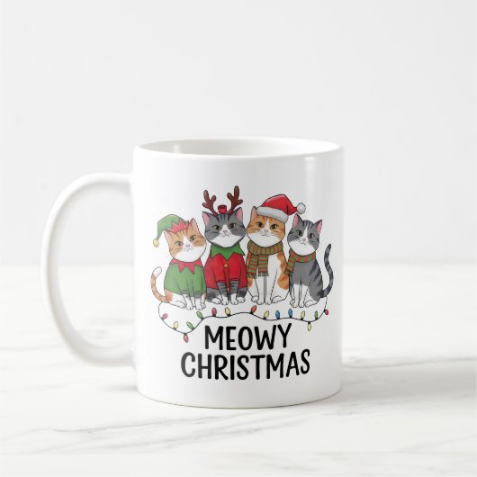 Meowy Christmas Funny Cat Holiday Mug for Cat Love Koffiemok (Links)