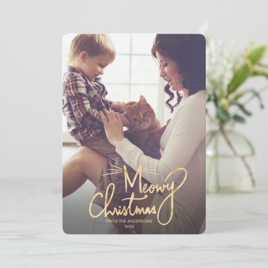 Meowy Christmas Funny Cat Kerstkaart (Staand voorkant)