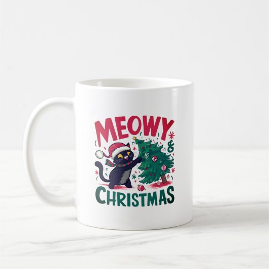 Meowy Christmas - Funny Cat Lovers Koffiemok (Links)
