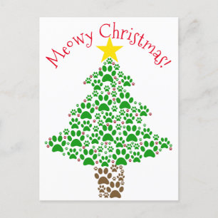 Meowy Christmas Funny Cat Paw Print Foto Feestdagenkaart