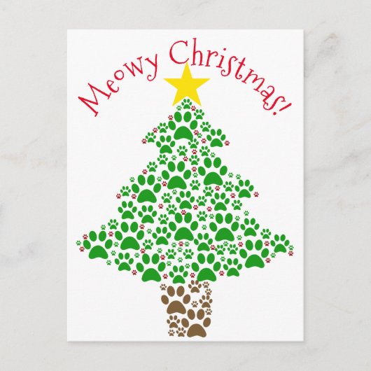 Meowy Christmas Funny Cat Paw Print Foto Feestdagenkaart (Voorkant)