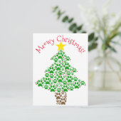 Meowy Christmas Funny Cat Paw Print Foto Feestdagenkaart (Staand voorkant)
