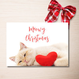 Meowy Christmas Funny Cat Photo Holiday Kaart