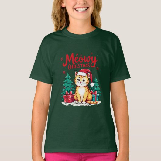 Meowy Christmas Funny Cat T-shirt (Voorkant)