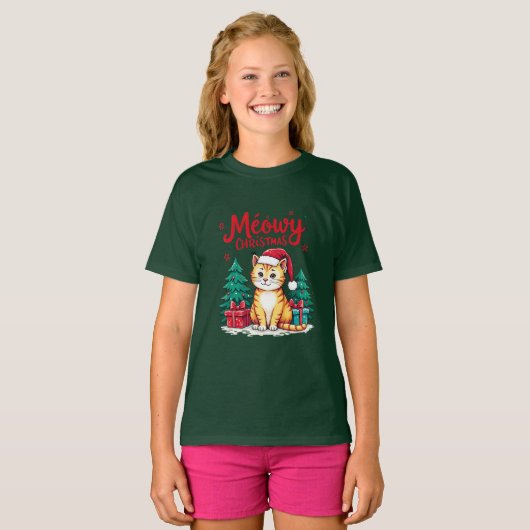 Meowy Christmas Funny Cat T-shirt (Voorkant volledig)