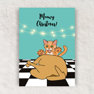 Meowy Christmas Funny Cat Turkije Cartoon Feestdagenkaart