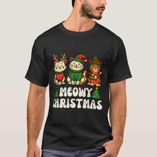 Meowy Christmas Funny Cat Xmas Kitten Cat Lover Me T-shirt (Voorkant)