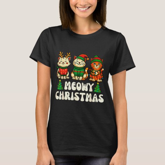 Meowy Christmas Funny Cat Xmas Kitten Cat Lover Me T-shirt (Voorkant)