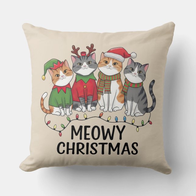 Meowy Christmas Funny Cats - Cute Holiday  Kussen (Voorkant)