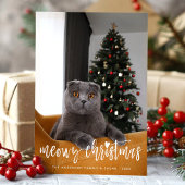 Meowy Christmas Funny Modern Script Pet Cat Photo Feestdagenkaart