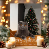 Meowy Christmas Funny Modern Script Pet Cat Photo Feestdagenkaart