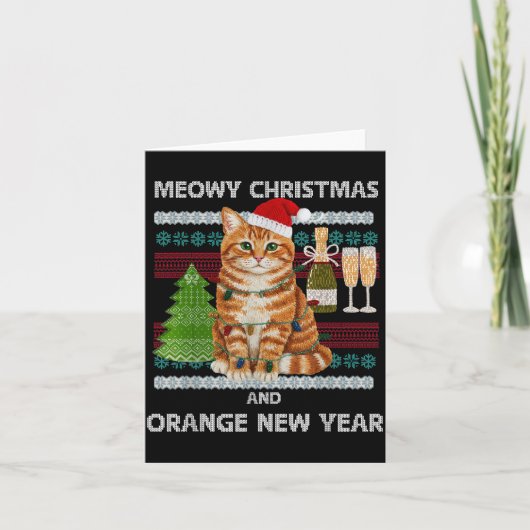 Meowy Christmas Funny Orange Cat Santa Hat Ugly Sw Kaart (Voorkant)