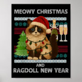 Meowy Christmas Funny Ragdoll Cat Santa Hat Ugly S Poster (Voorkant)