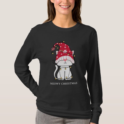 Meowy Christmas Funny Schattigee kerstkat T-shirt (Voorkant)