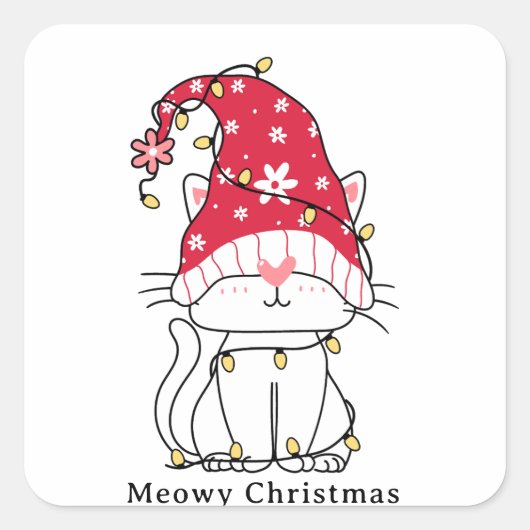 Meowy Christmas Funny Schattigee kerstkat Vierkante Sticker (Voorkant)