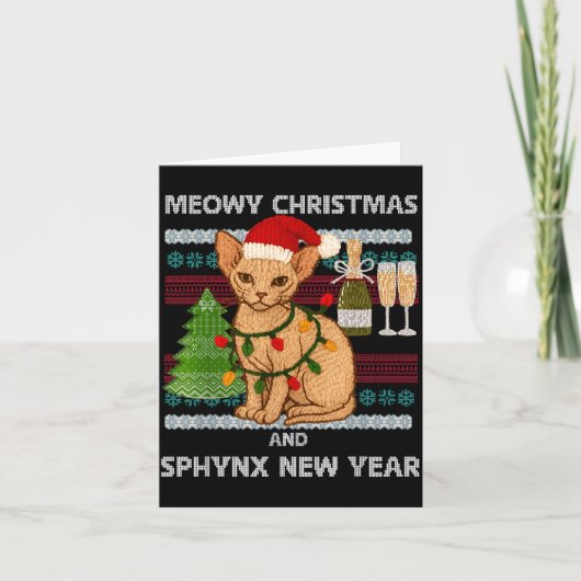 Meowy Christmas Funny Sphynx Cat Santa Hat Ugly Sw Kaart (Voorkant)
