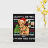Meowy Christmas Funny Sphynx Cat Santa Hat Ugly Sw Kaart (Gele Bloem)