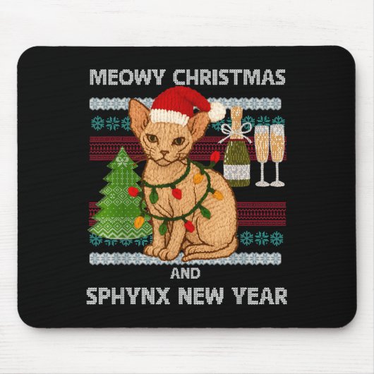 Meowy Christmas Funny Sphynx Cat Santa Hat Ugly Sw Muismat (Voorkant)